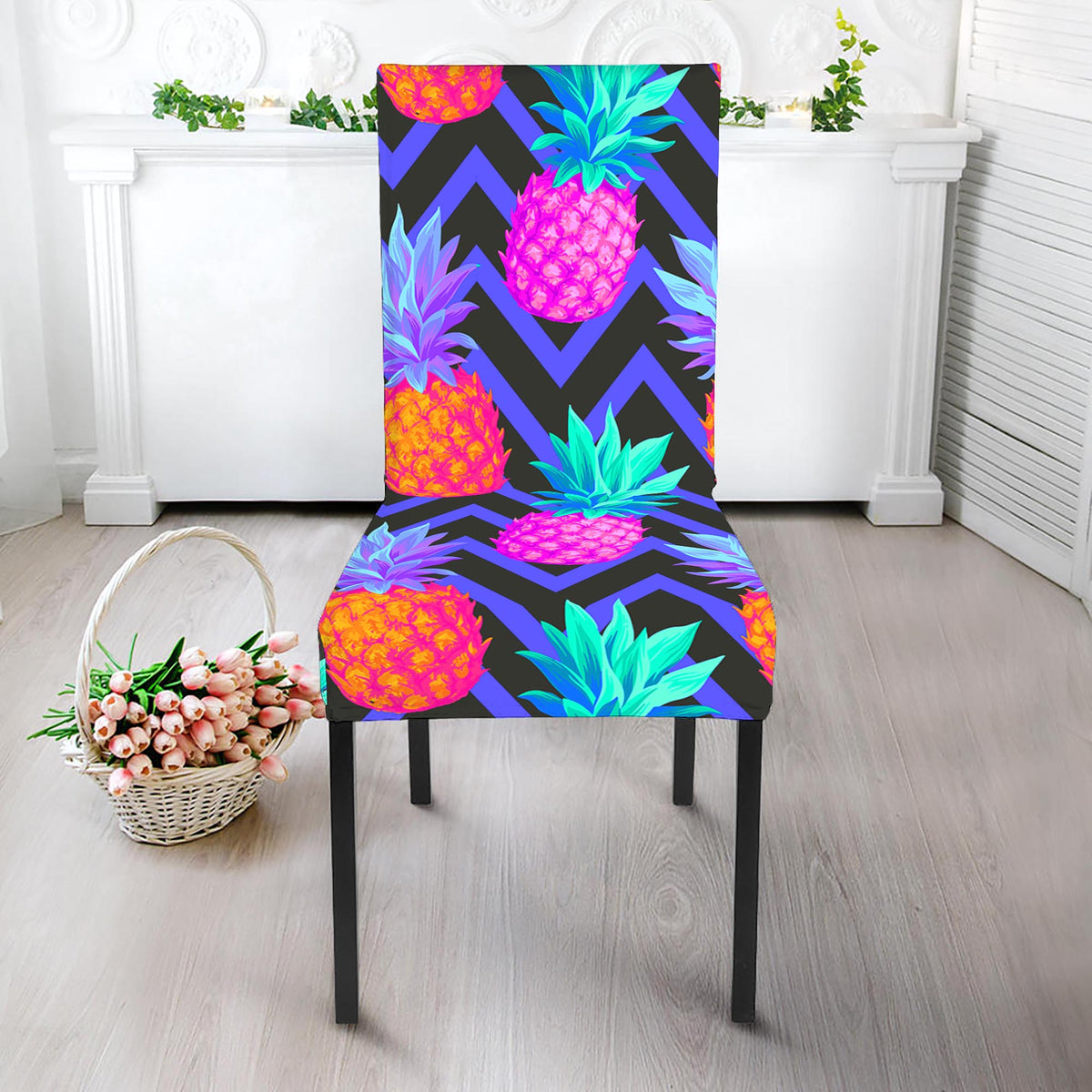 Neon EDM Zig Zag Pineapple Pattern Print Dining Chair Slipcover