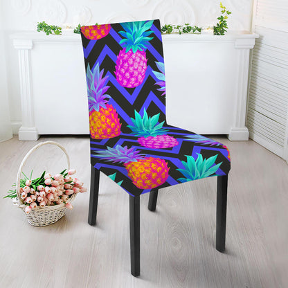 Neon EDM Zig Zag Pineapple Pattern Print Dining Chair Slipcover