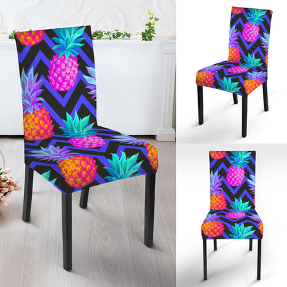 Neon EDM Zig Zag Pineapple Pattern Print Dining Chair Slipcover