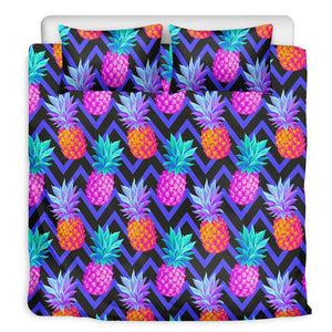 Neon EDM Zig Zag Pineapple Pattern Print Duvet Cover Bedding Set