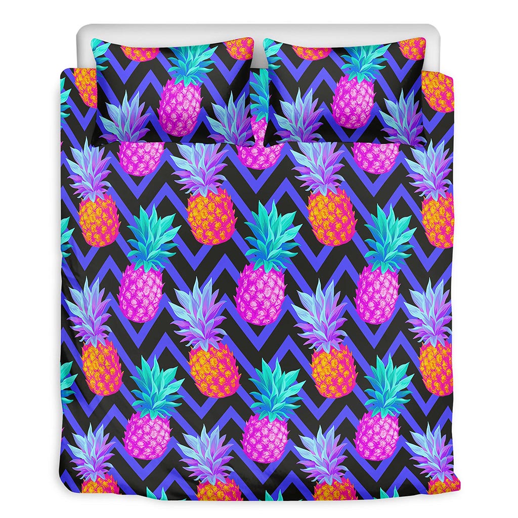 Neon EDM Zig Zag Pineapple Pattern Print Duvet Cover Bedding Set