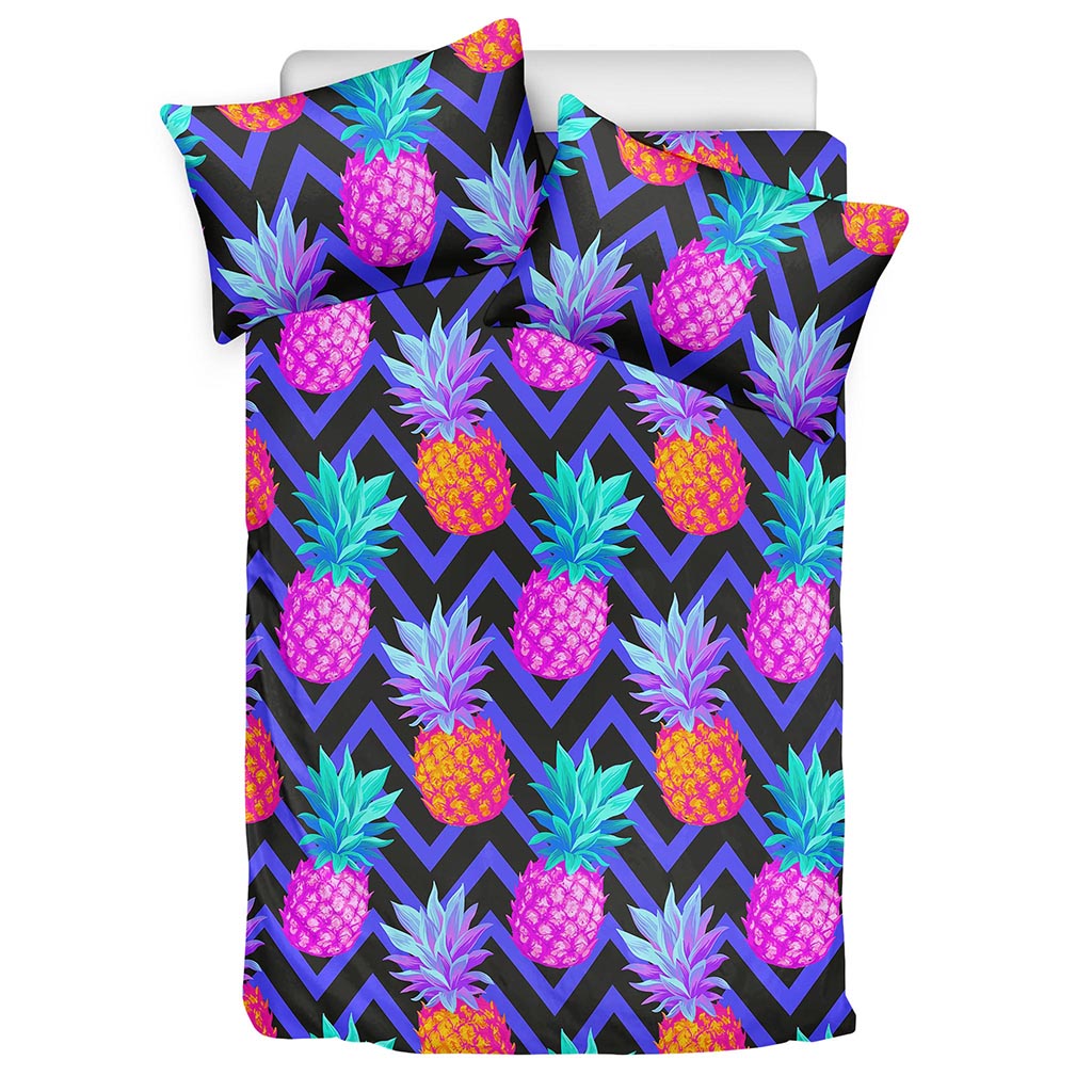 Neon EDM Zig Zag Pineapple Pattern Print Duvet Cover Bedding Set
