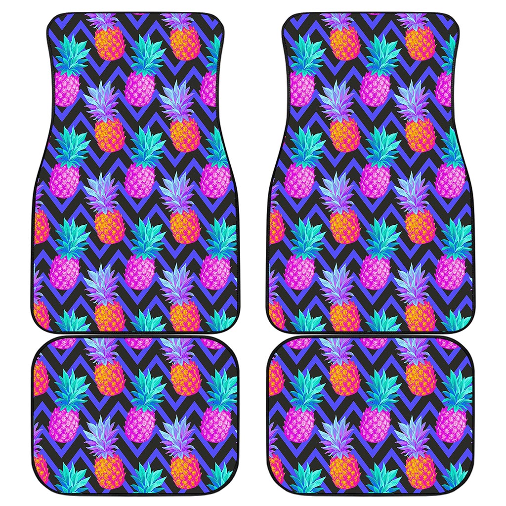 Neon EDM Zig Zag Pineapple Pattern Print Front and Back Car Floor Mats