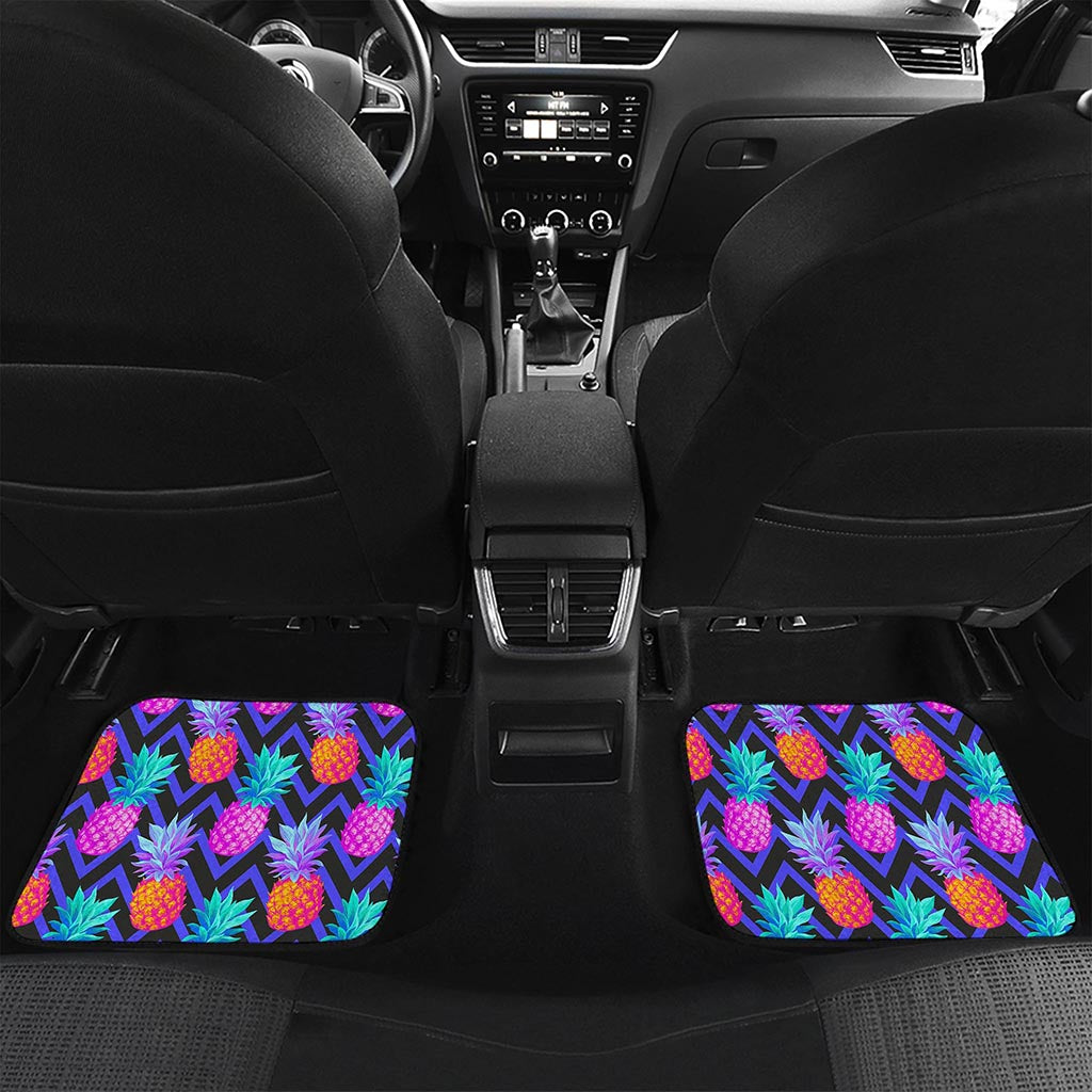 Neon EDM Zig Zag Pineapple Pattern Print Front and Back Car Floor Mats