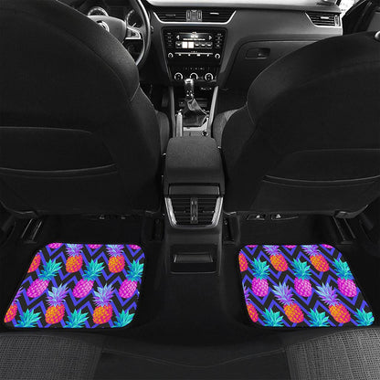 Neon EDM Zig Zag Pineapple Pattern Print Front and Back Car Floor Mats