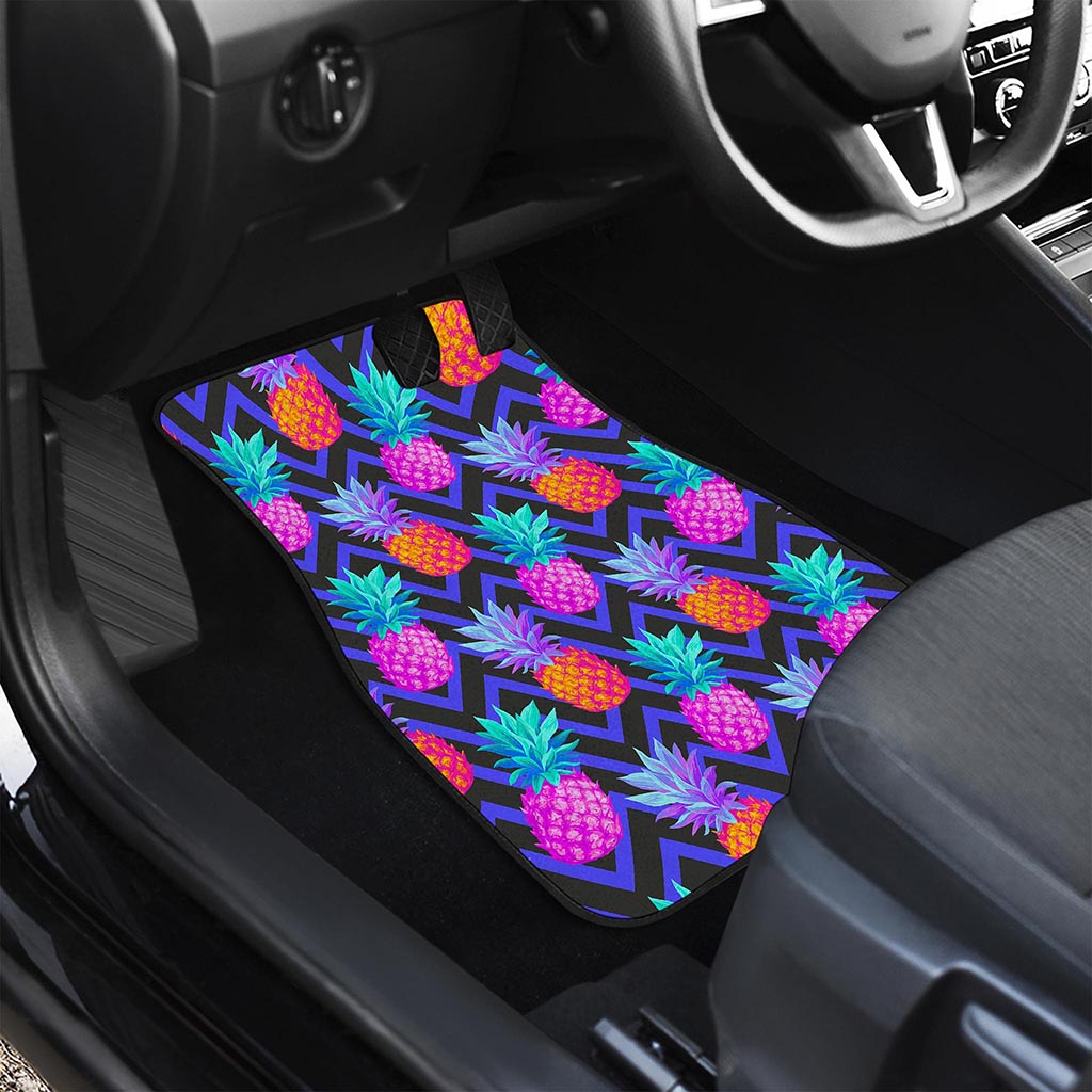 Neon EDM Zig Zag Pineapple Pattern Print Front and Back Car Floor Mats