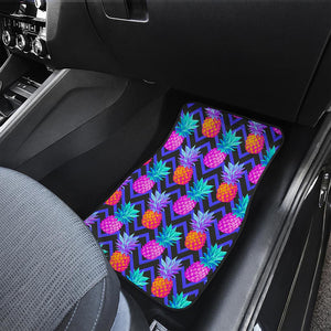 Neon EDM Zig Zag Pineapple Pattern Print Front and Back Car Floor Mats