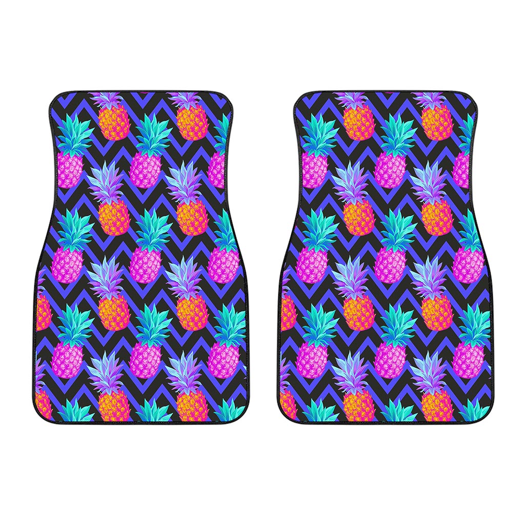 Neon EDM Zig Zag Pineapple Pattern Print Front Car Floor Mats