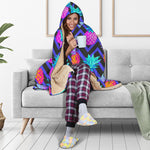 Neon EDM Zig Zag Pineapple Pattern Print Hooded Blanket