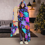 Neon EDM Zig Zag Pineapple Pattern Print Hooded Blanket