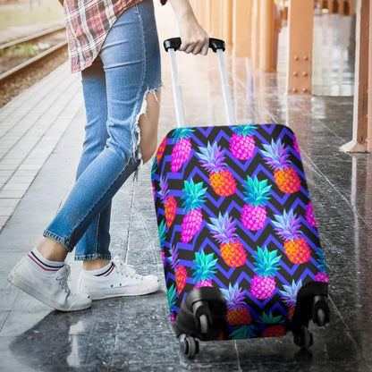 Neon EDM Zig Zag Pineapple Pattern Print Luggage Cover GearFrost