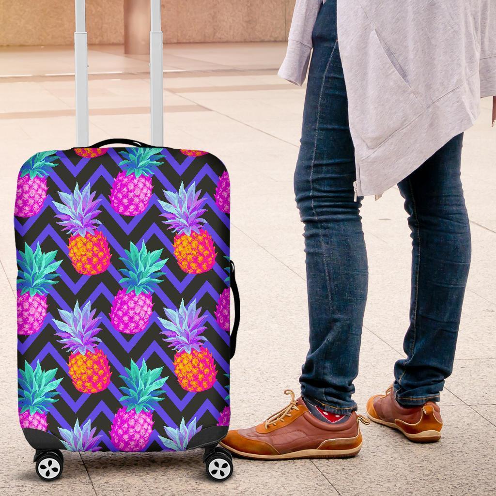 Neon EDM Zig Zag Pineapple Pattern Print Luggage Cover GearFrost