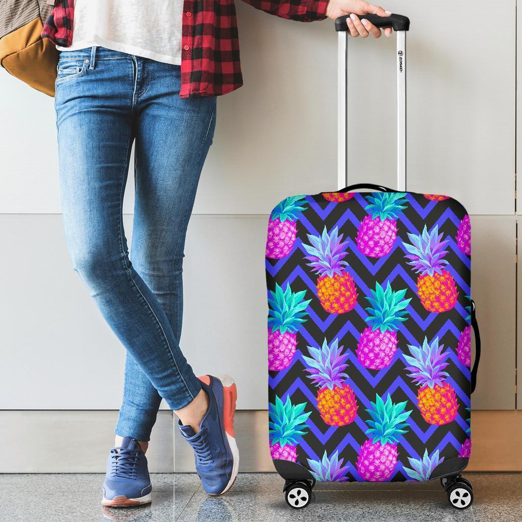 Neon EDM Zig Zag Pineapple Pattern Print Luggage Cover GearFrost