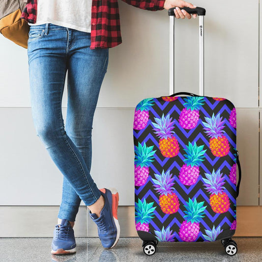 Neon EDM Zig Zag Pineapple Pattern Print Luggage Cover GearFrost