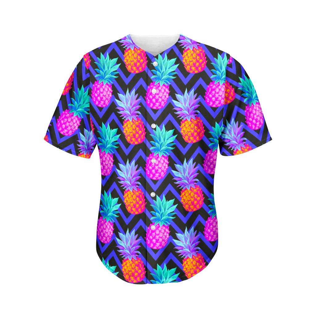 Neon EDM Zig Zag Pineapple Pattern Print Men's Baseball Jersey