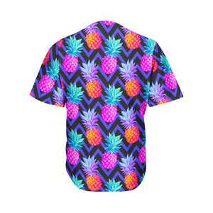 Neon EDM Zig Zag Pineapple Pattern Print Men's Baseball Jersey