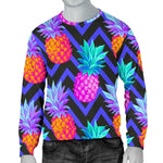 Neon EDM Zig Zag Pineapple Pattern Print Men's Crewneck Sweatshirt GearFrost