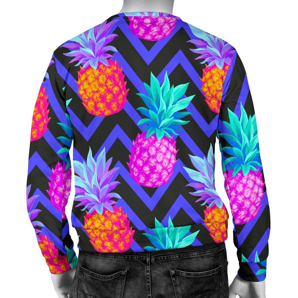 Neon EDM Zig Zag Pineapple Pattern Print Men's Crewneck Sweatshirt GearFrost