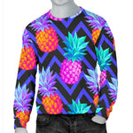 Neon EDM Zig Zag Pineapple Pattern Print Men's Crewneck Sweatshirt GearFrost