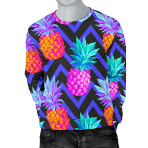 Neon EDM Zig Zag Pineapple Pattern Print Men's Crewneck Sweatshirt GearFrost