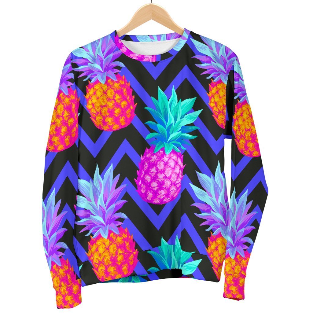 Neon EDM Zig Zag Pineapple Pattern Print Men's Crewneck Sweatshirt GearFrost