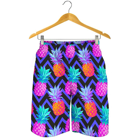 Neon EDM Zig Zag Pineapple Pattern Print Men's Shorts