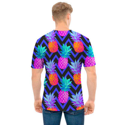 Neon EDM Zig Zag Pineapple Pattern Print Men's T-Shirt