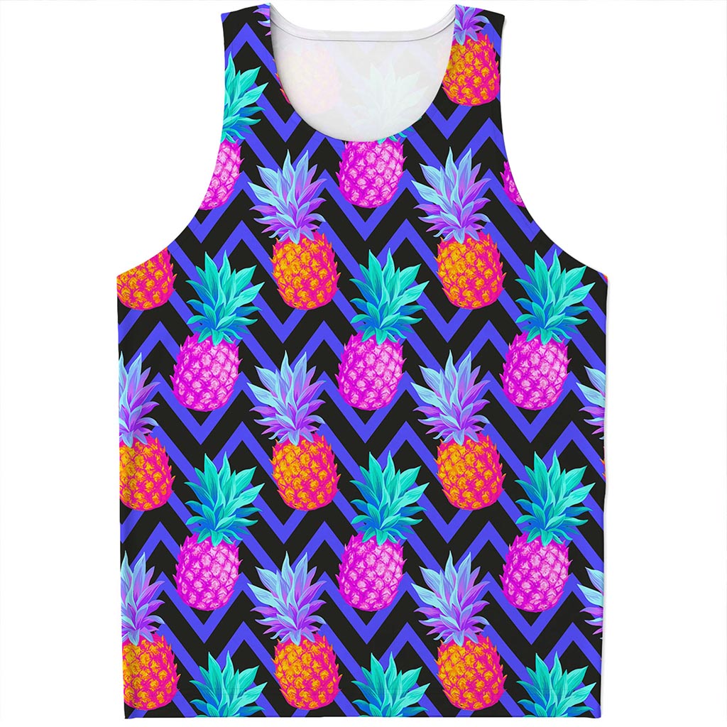 Neon EDM Zig Zag Pineapple Pattern Print Men's Tank Top