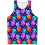 Neon EDM Zig Zag Pineapple Pattern Print Men's Tank Top