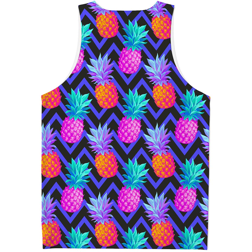 Neon EDM Zig Zag Pineapple Pattern Print Men's Tank Top