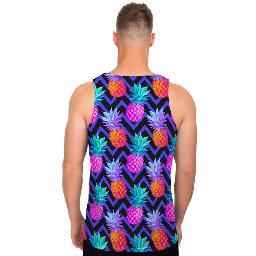 Neon EDM Zig Zag Pineapple Pattern Print Men's Tank Top