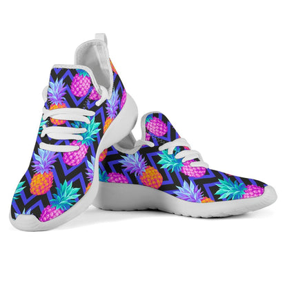 Neon EDM Zig Zag Pineapple Pattern Print Mesh Knit Shoes GearFrost