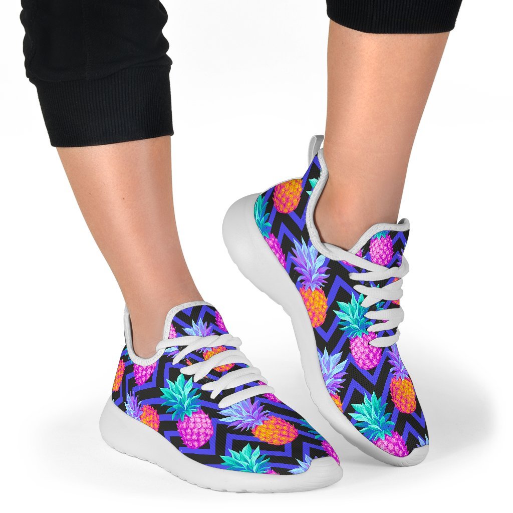 Neon EDM Zig Zag Pineapple Pattern Print Mesh Knit Shoes GearFrost