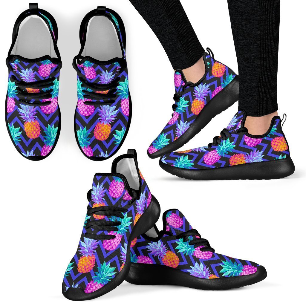 Neon EDM Zig Zag Pineapple Pattern Print Mesh Knit Shoes GearFrost