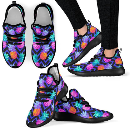 Neon EDM Zig Zag Pineapple Pattern Print Mesh Knit Shoes GearFrost