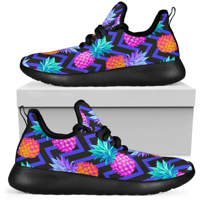 Neon EDM Zig Zag Pineapple Pattern Print Mesh Knit Shoes GearFrost