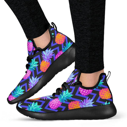 Neon EDM Zig Zag Pineapple Pattern Print Mesh Knit Shoes GearFrost