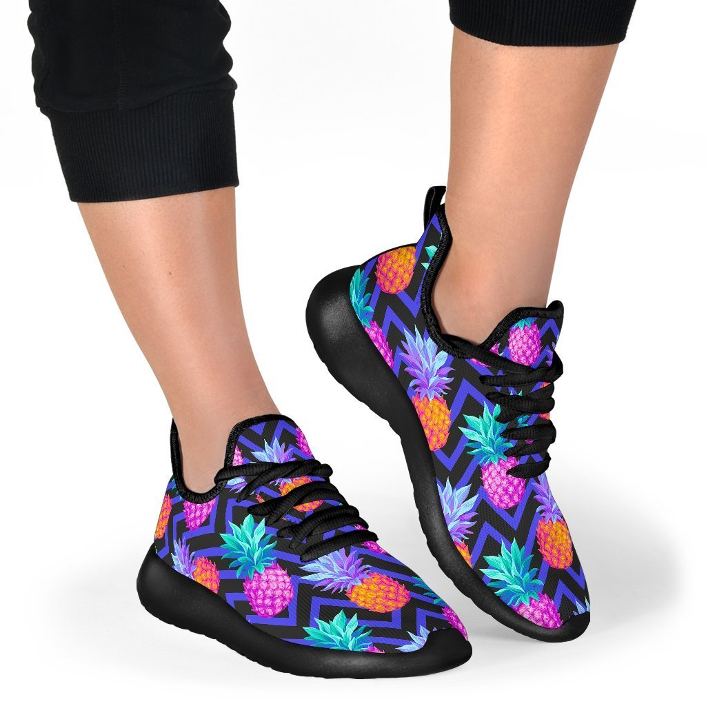 Neon EDM Zig Zag Pineapple Pattern Print Mesh Knit Shoes GearFrost