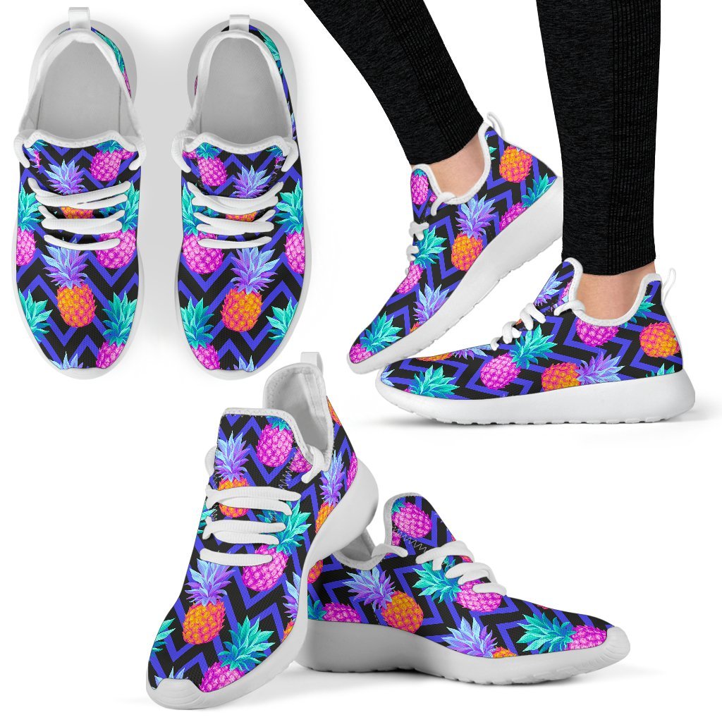 Neon EDM Zig Zag Pineapple Pattern Print Mesh Knit Shoes GearFrost