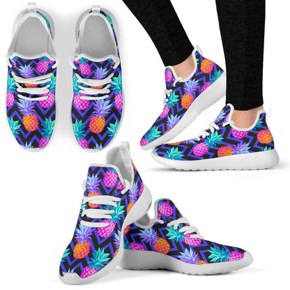Neon EDM Zig Zag Pineapple Pattern Print Mesh Knit Shoes GearFrost