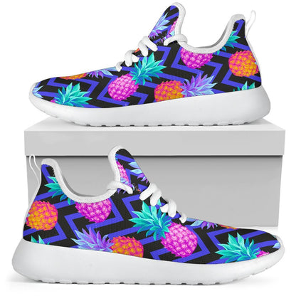 Neon EDM Zig Zag Pineapple Pattern Print Mesh Knit Shoes GearFrost