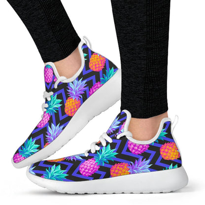 Neon EDM Zig Zag Pineapple Pattern Print Mesh Knit Shoes GearFrost