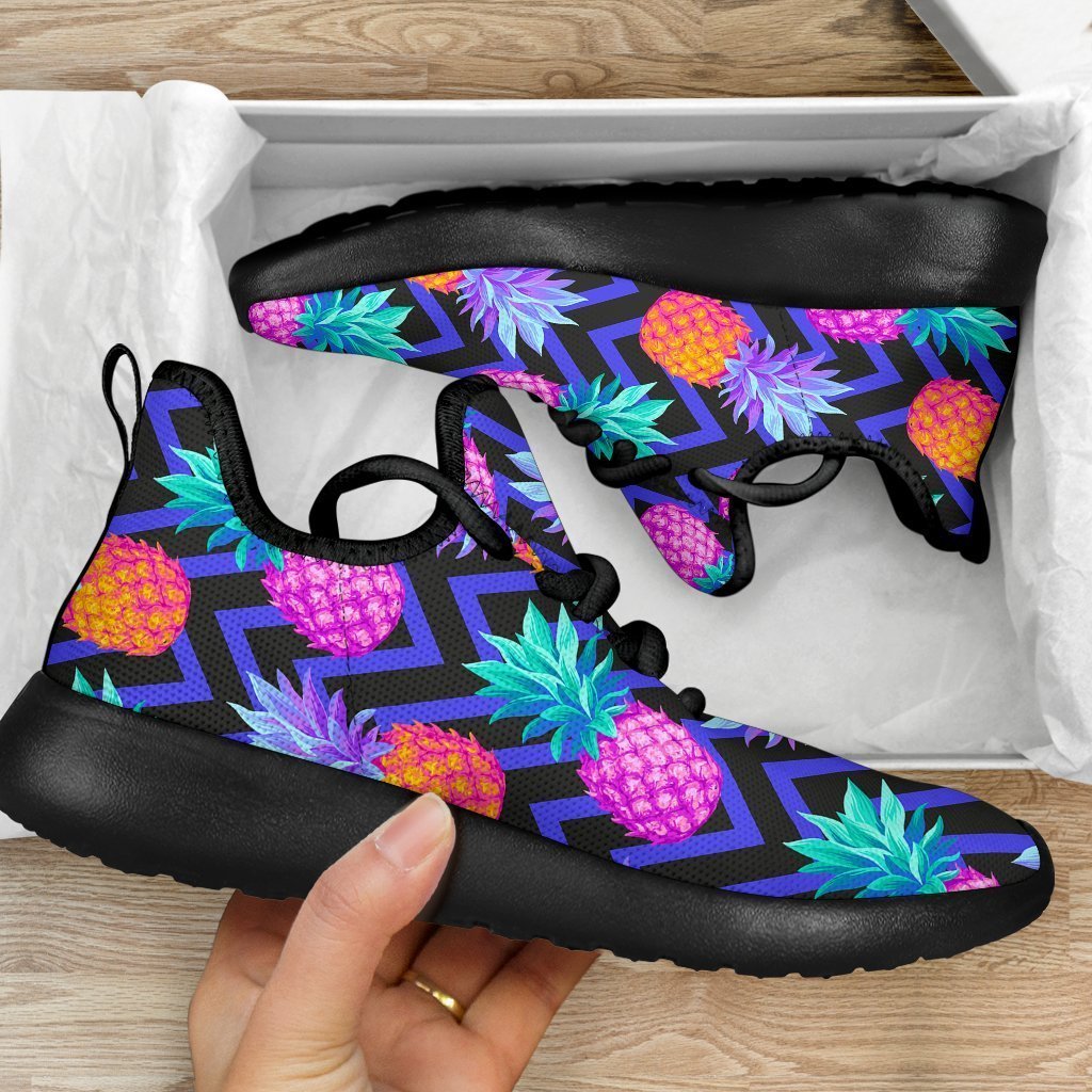 Neon EDM Zig Zag Pineapple Pattern Print Mesh Knit Shoes GearFrost