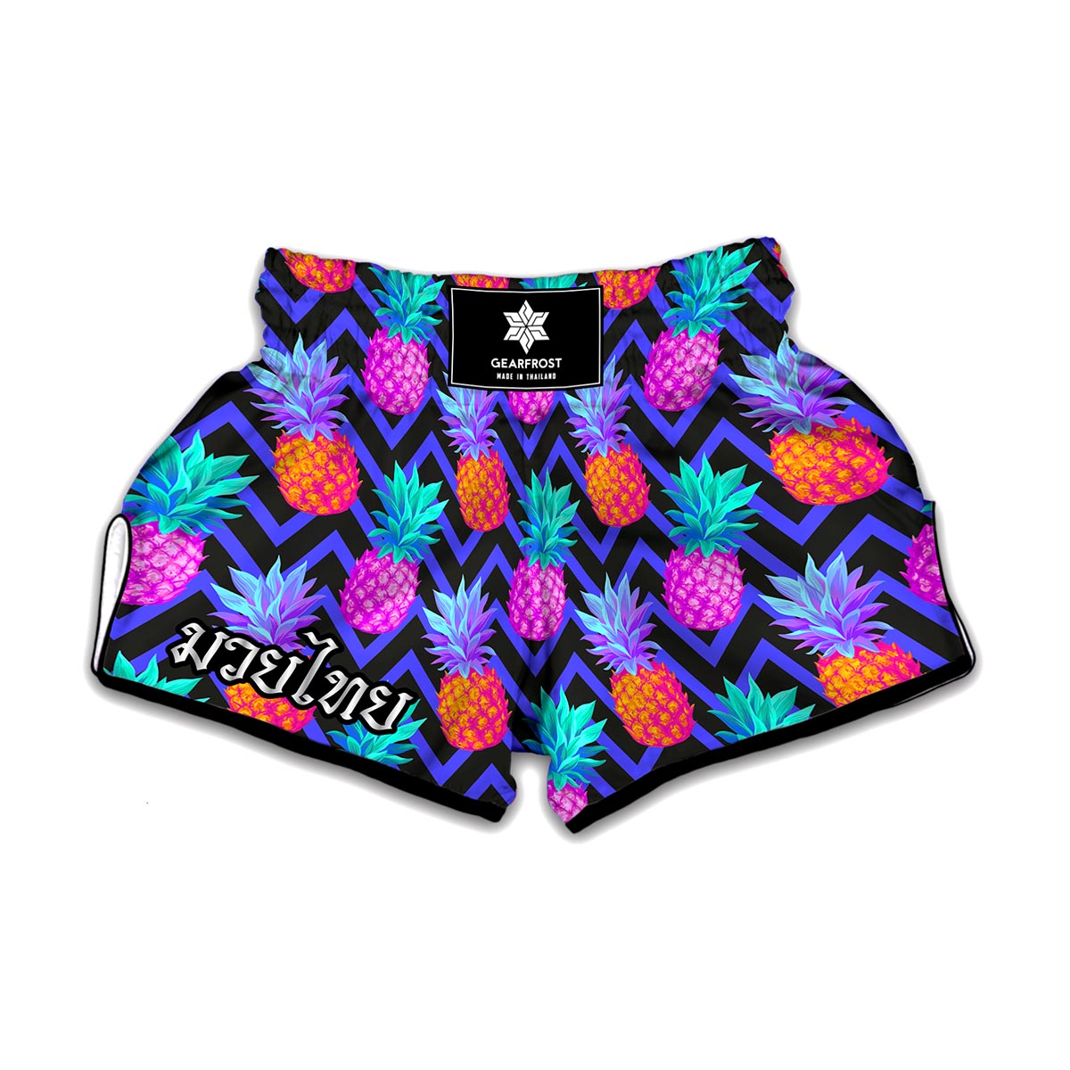 Neon EDM Zig Zag Pineapple Pattern Print Muay Thai Boxing Shorts