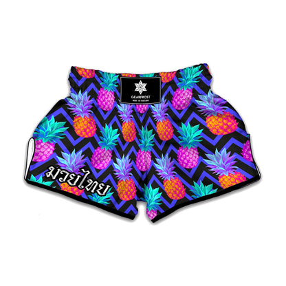 Neon EDM Zig Zag Pineapple Pattern Print Muay Thai Boxing Shorts