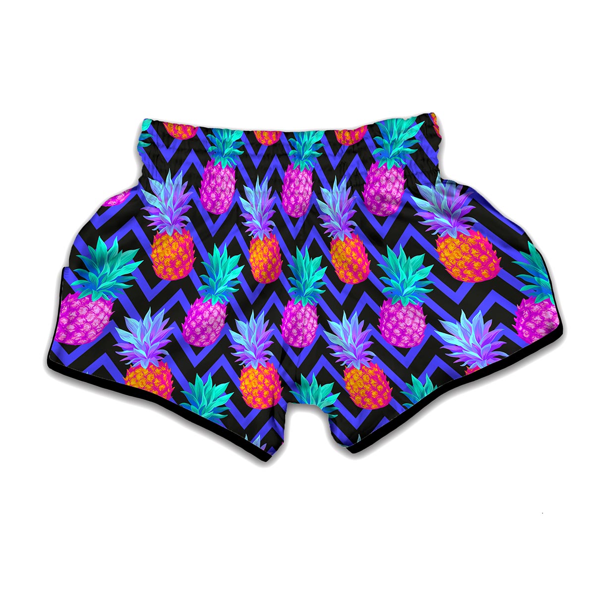 Neon EDM Zig Zag Pineapple Pattern Print Muay Thai Boxing Shorts