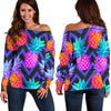 Neon EDM Zig Zag Pineapple Pattern Print Off Shoulder Sweatshirt GearFrost