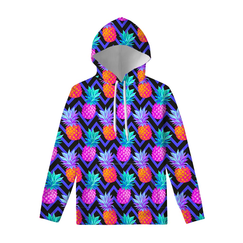 Neon EDM Zig Zag Pineapple Pattern Print Pullover Hoodie
