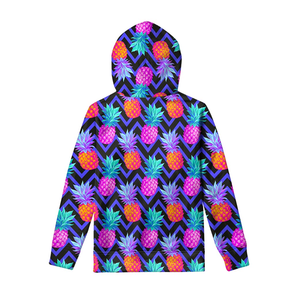 Neon EDM Zig Zag Pineapple Pattern Print Pullover Hoodie