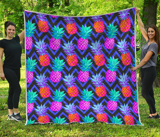 Neon EDM Zig Zag Pineapple Pattern Print Quilt